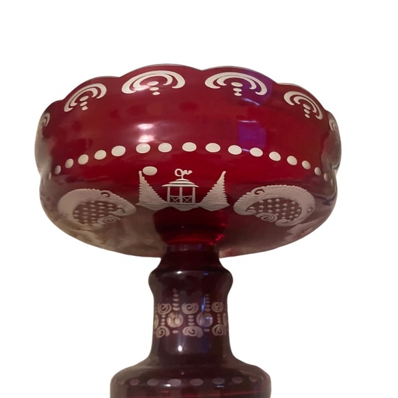 Vintage Egermann Cut To Clear Epergne Ruby Red Crystal Glass Pedestal - Picture 8 of 9